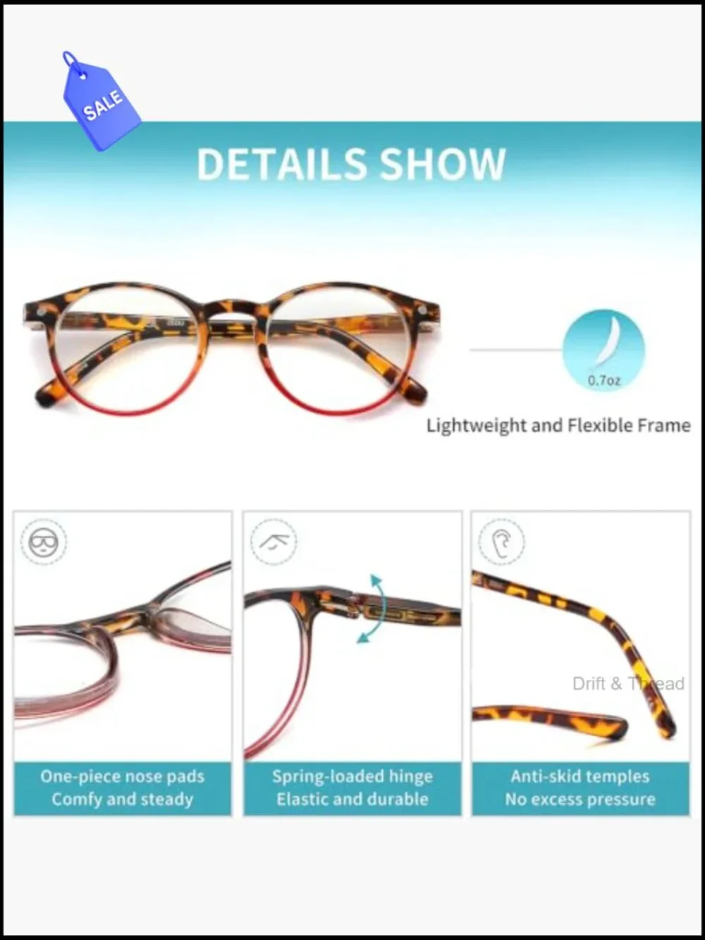 Blue Light Blocking Reading Glasses with Spring Hinge - 4 Pairs Pack